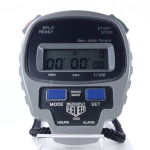 Vintage HEUER-Leonidas stopwatch microsplit ref. 1000 --- close-up shot --- ikonicstopwatch.com