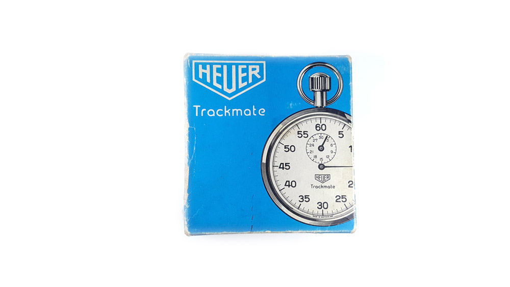 Chronomètre vintage HEUER-Leonidas microsplit ref. 593 trackmate --- boite vue de haut --- ikonicstopwatch.com