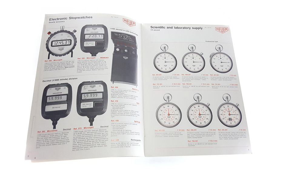 Vintage english 1981 HEUER stopwatch catalog --- inside pages --- ikonicstopwatch.com