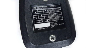 Chronomètre HEUER ref. 250 microsplit --- plan rapproché sur l'étiquette portant la mention "made in U.S.A" --- ikonicstopwatch.com