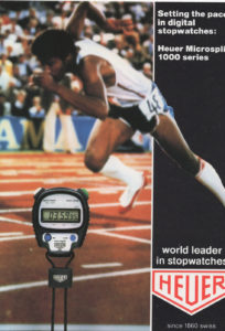 Dépliant vintage de 1981 HEUER pour microsplit séries 1000 --- scan page 1--- ikonicstopwatch.com