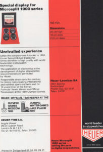 Vintage english 1981 microsplit 1000 series HEUER leaflet--- page 5 scan --- ikonicstopwatch.com