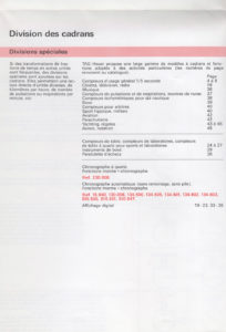 Document français technique Tag HEUER de 1986 --- scan page 9 : division des cadrans des chronomètres --- ikonicstopwatch.com