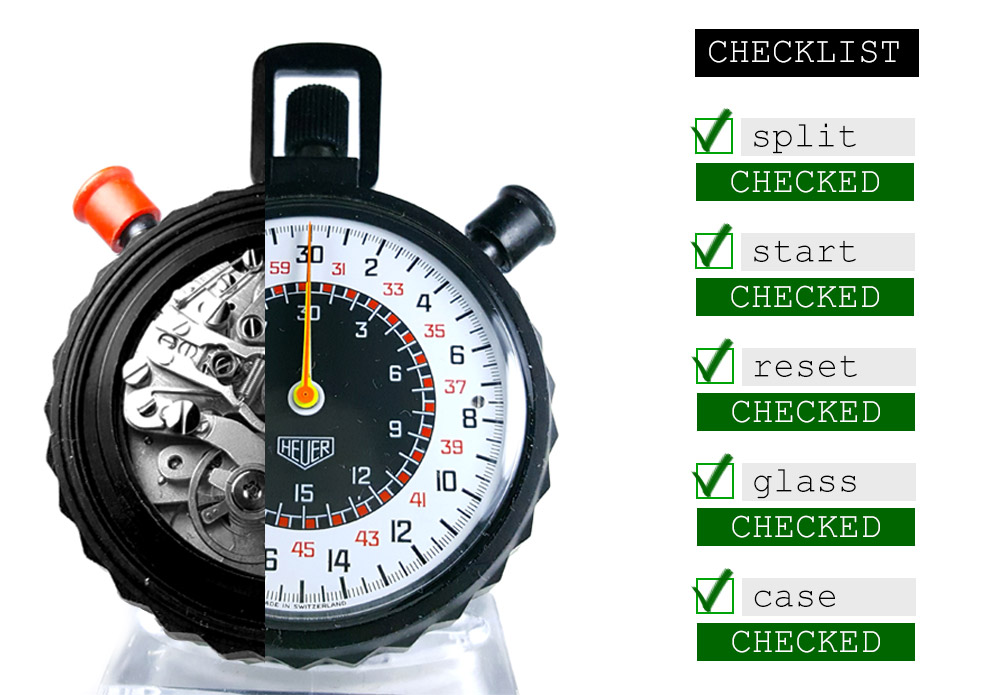 vérification basiques chronomètre HEUER mécanique --- imagette de prévisualisation --- ikonicstopwatch.com