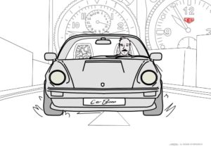 Illustration Pawel en Porsche --- illustration par xtrztk.com --- ikonicstopwatch.com